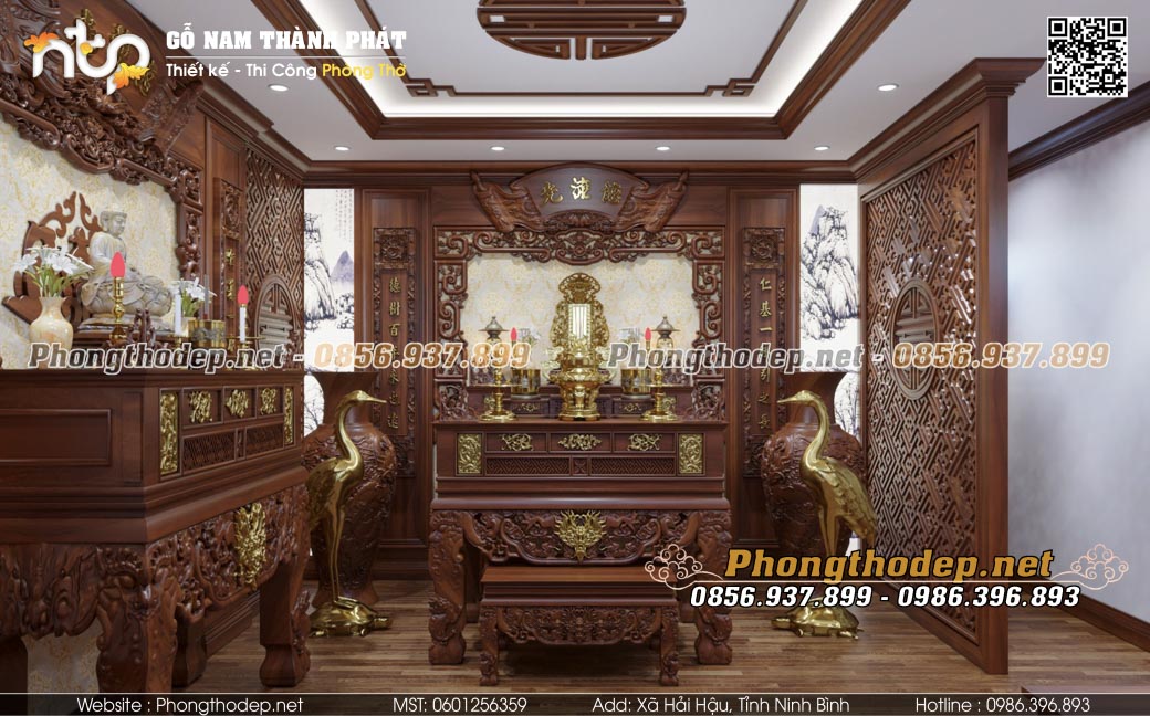 Mẫu thiết kế phòng thờ phật kết hợp thờ gia tiên hiện đại